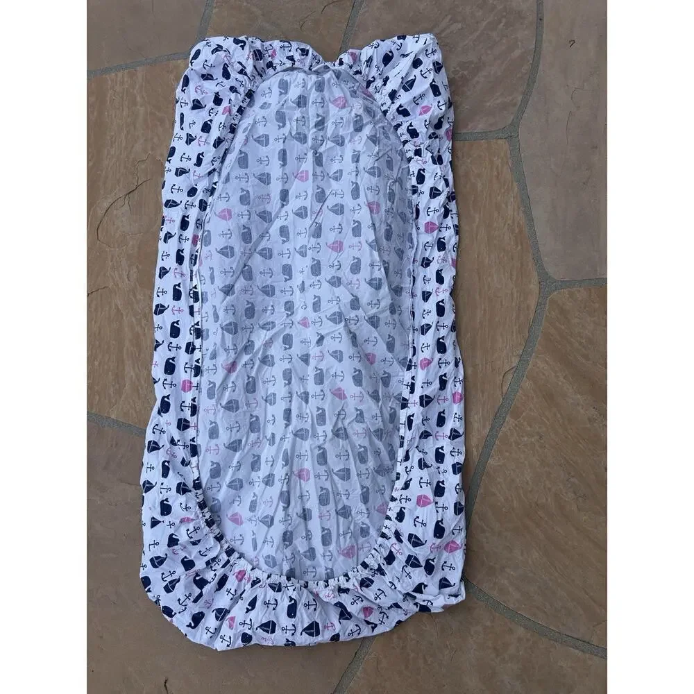 Pottery Barn Kids Hamptons Whale Crib Fitted Sheet Blue Pink Girl